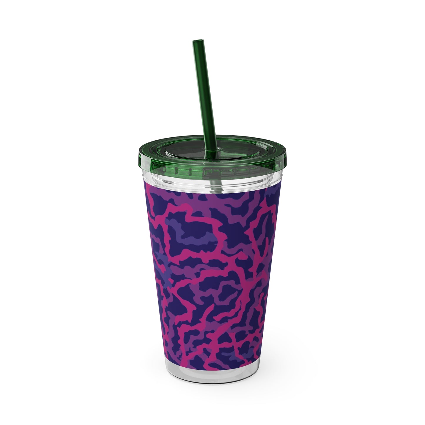Tropical Tumbler with Straw | 16oz Colorful Travel Cup / Coral Threads, Heatwave