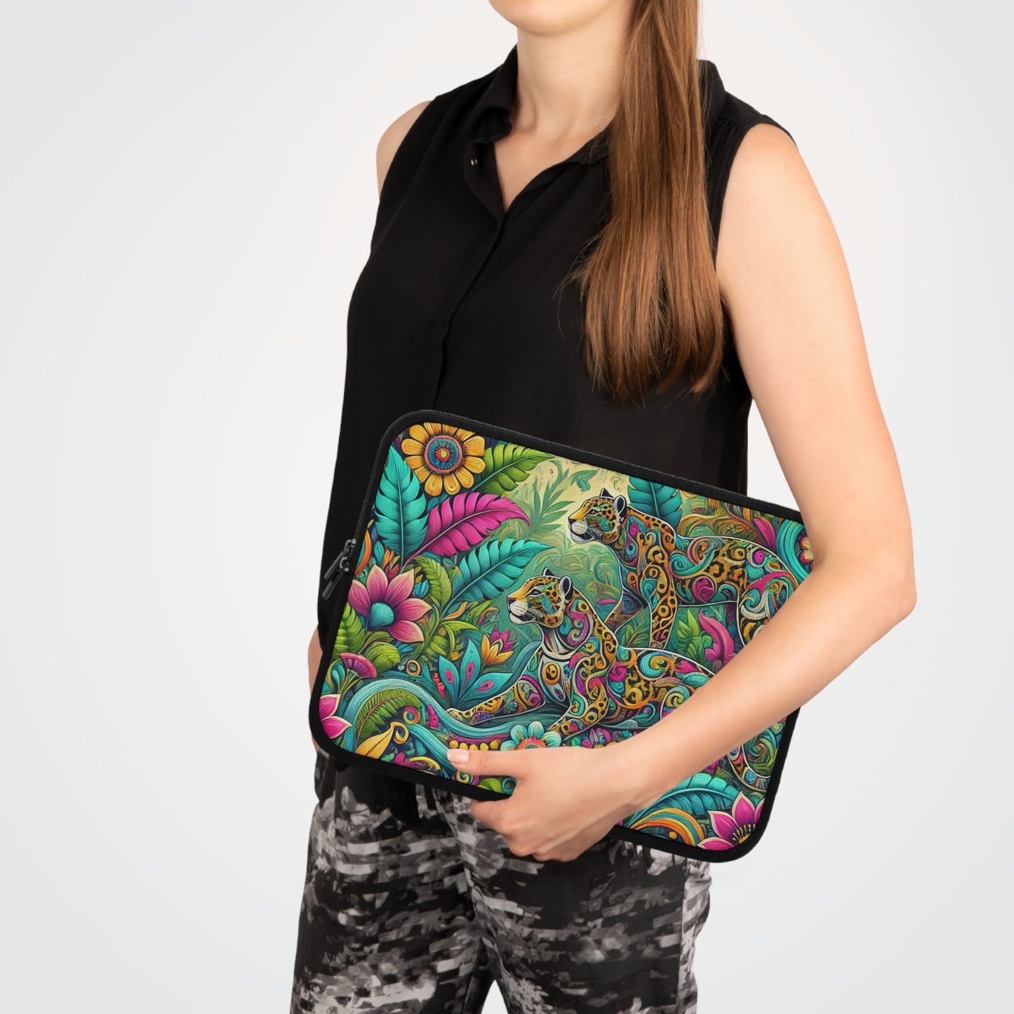 Tropical Laptop Sleeve, 5 Sizes - Perfect for Rainforest Lovers & Students / Jaguar Pop