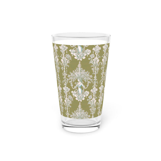 Pint Glass, 16oz, Pearl Lady Toile / Highborn Green