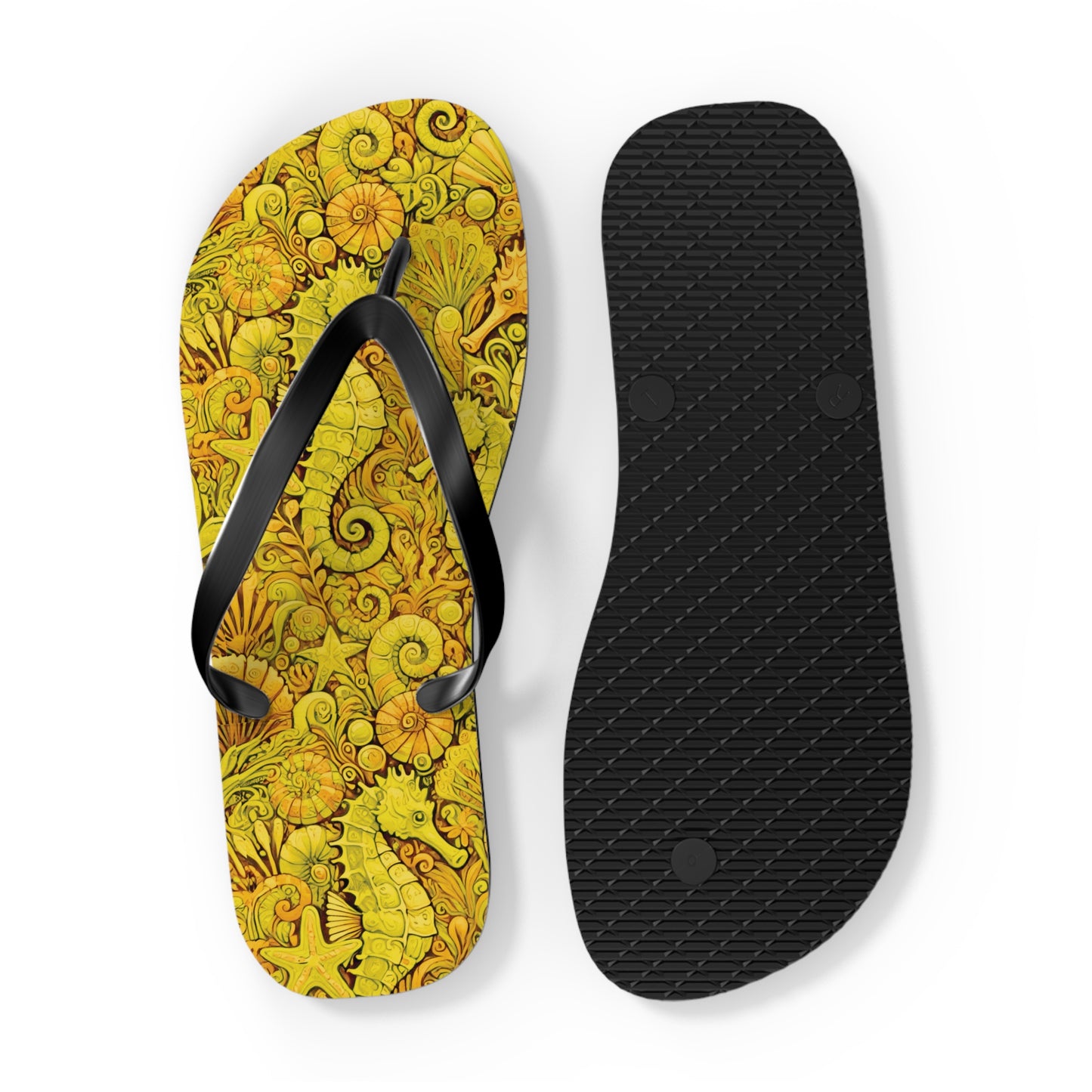 Flip Flops - Seahorses/Yellow