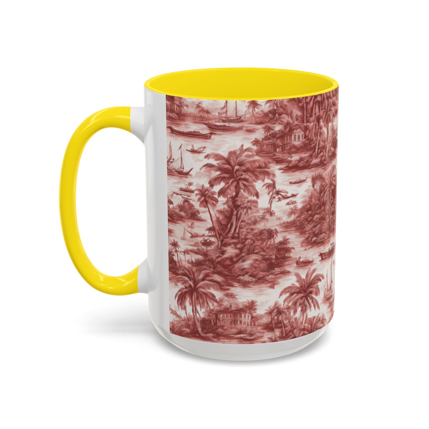 Accent Coffee Mug (11, 15oz), 8 Colors - Tropical Toile #1, russet