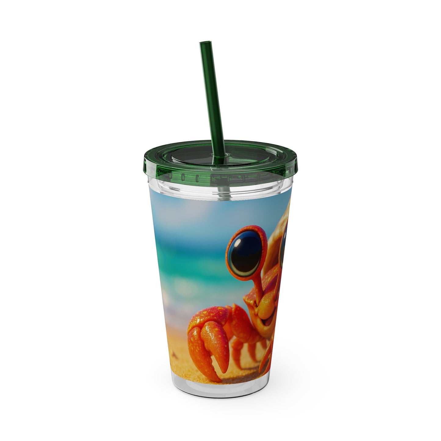 Tropical Tumbler with Straw | 16oz Colorful Travel Cup / Baby Hermit Crab