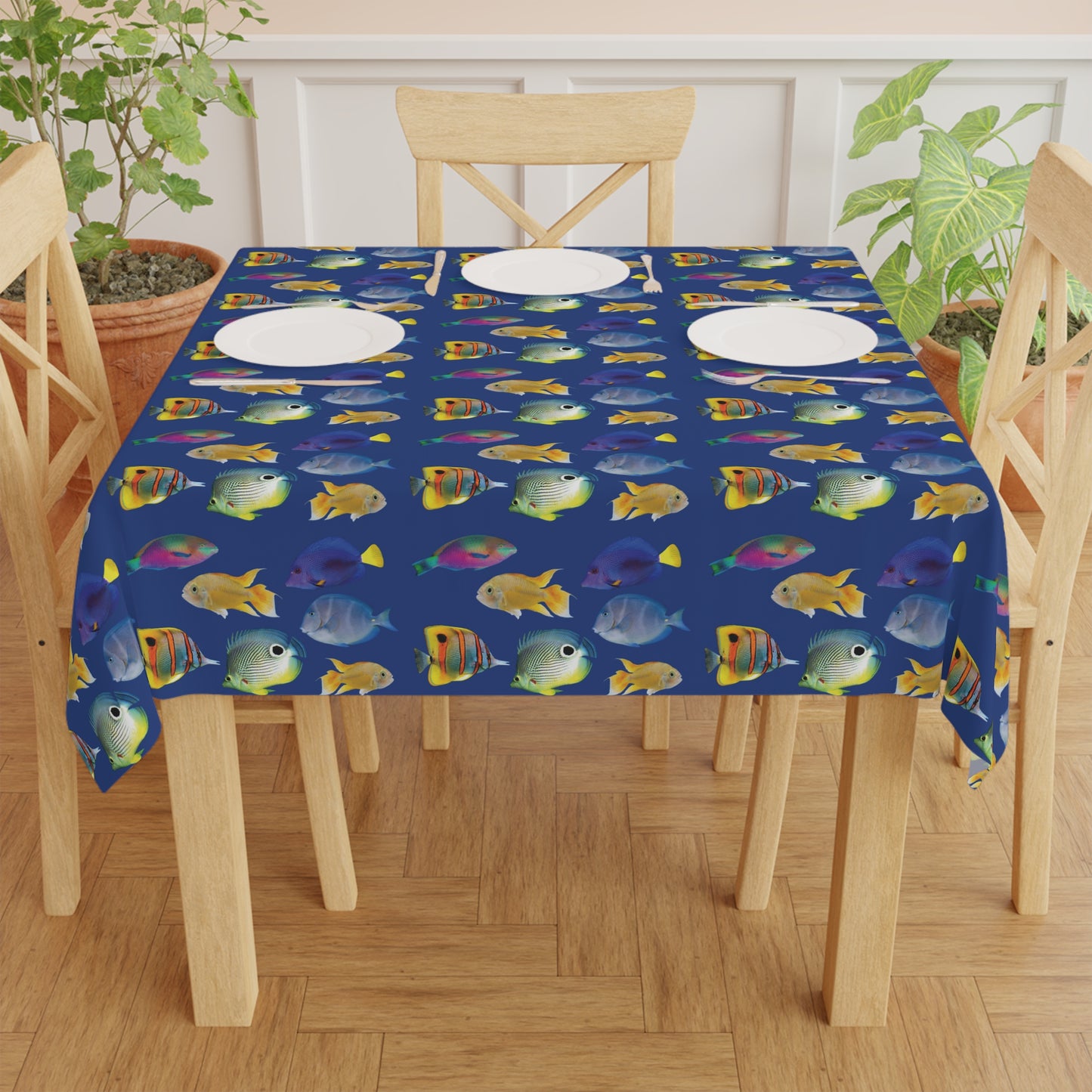 School of Fish/Navy Tablecloth, 55" x 55"