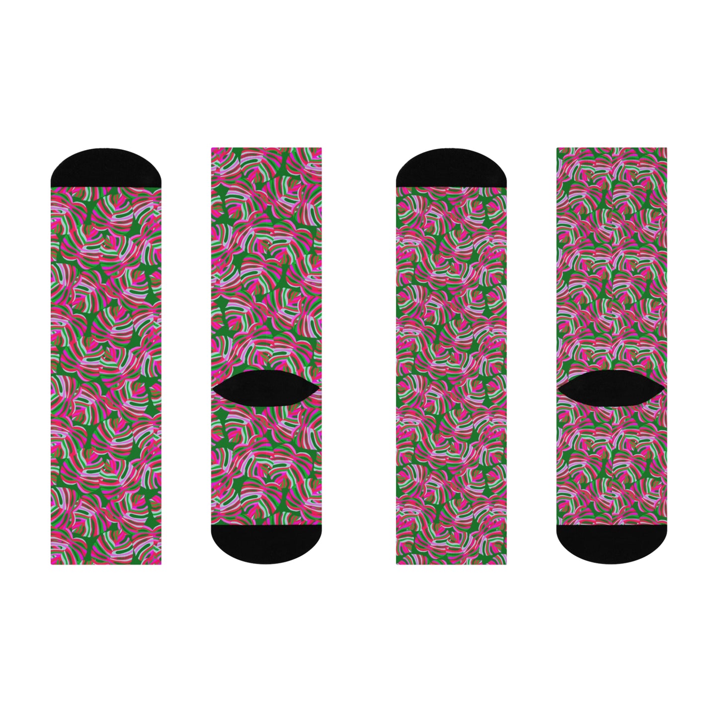 Cushioned Crew Socks - Monstera Pink Pop