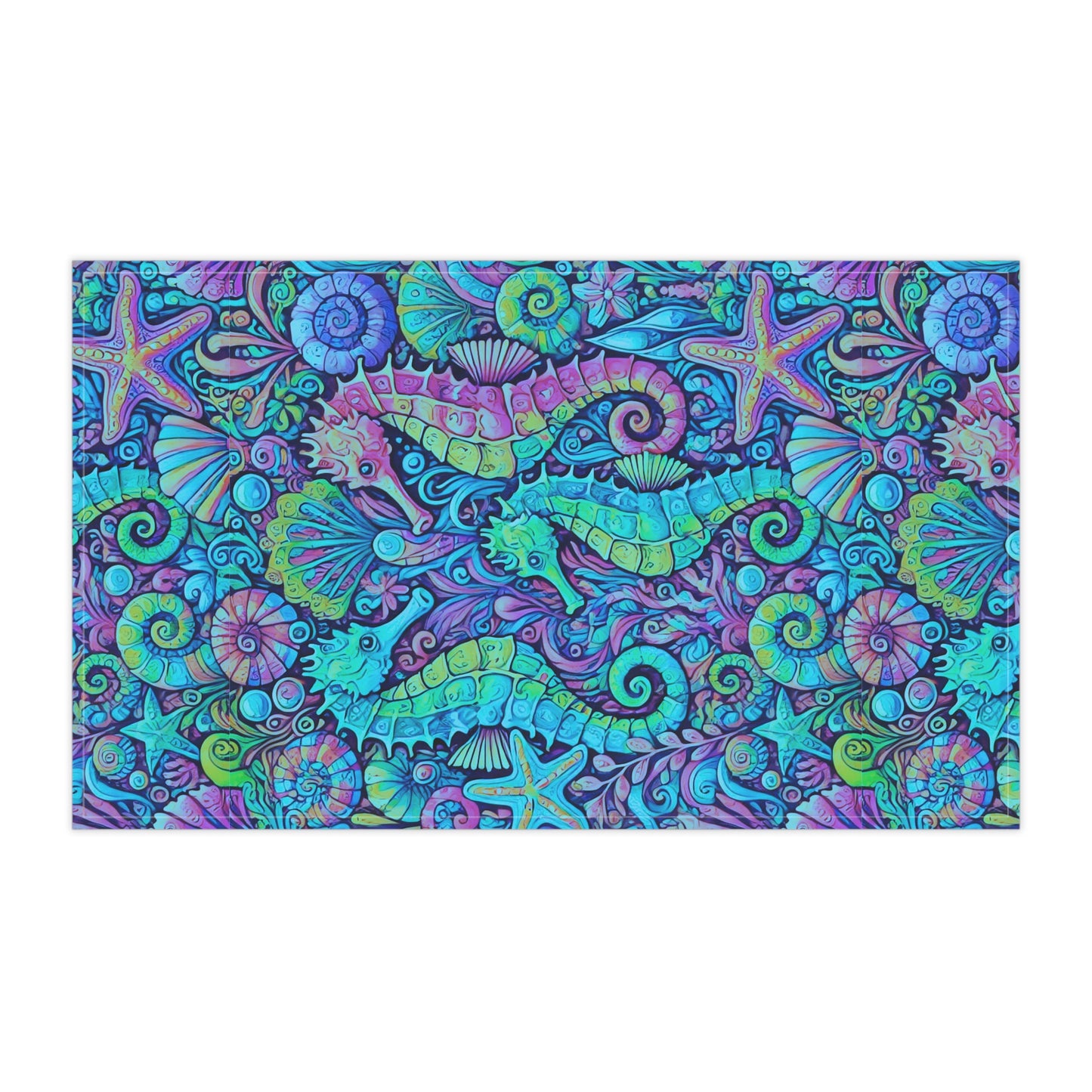 Tea Towels (cotton, poly), Seahorse Trio, Turquoise Pop