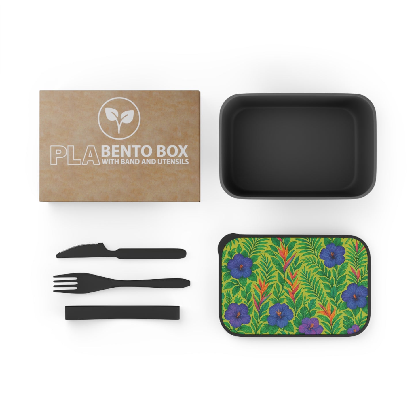 Bento Box with Utensils - Midnight Flower Lime