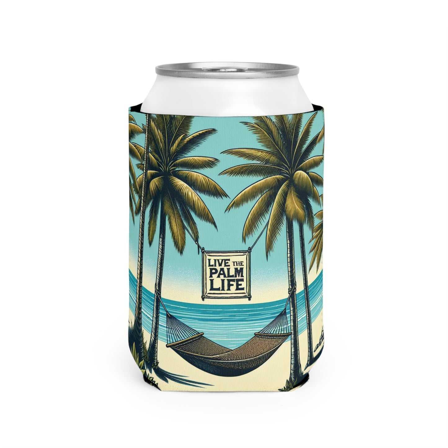 Hammock on Beach Can Cooler Sleeve - Perfect for Outdoor Picnics