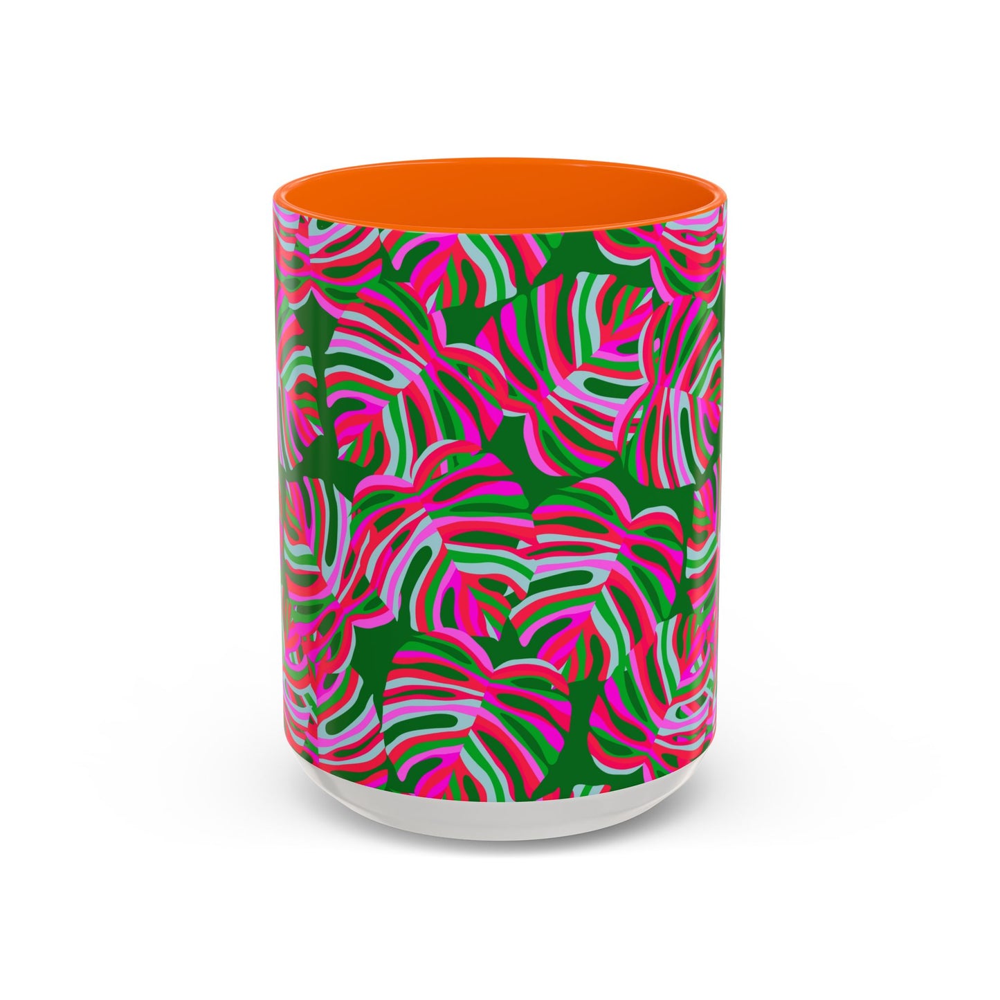 Accent Coffee Mug (11, 15oz), Monstera Pink Pop / Various Colors