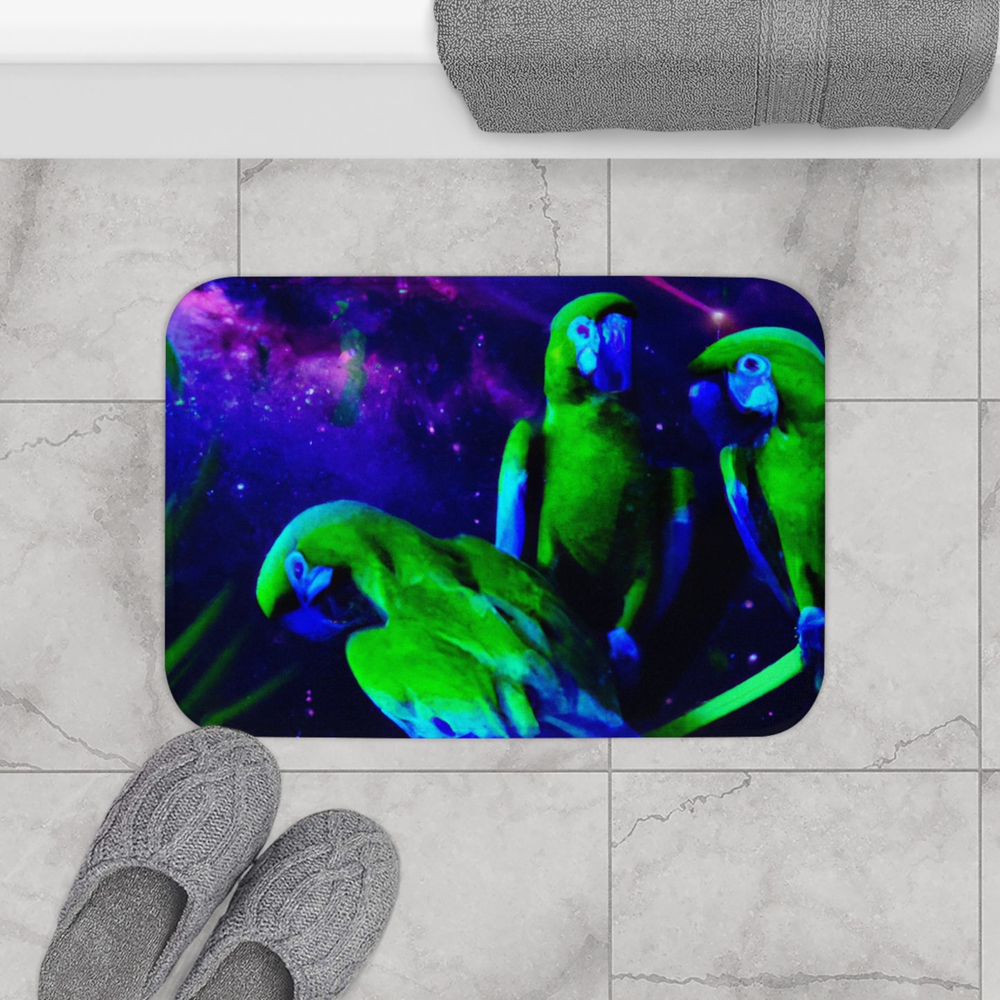 Galactic Parrot Bath Mat, 2 Sizes - Tropical Vibes for Home Decor