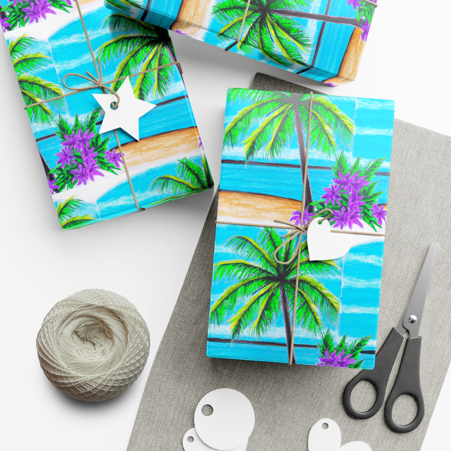 Wrapping Paper - Tropical Gift Wrap for All Occasions / 3 Sizes, 2 Finishes / Tropical Beach