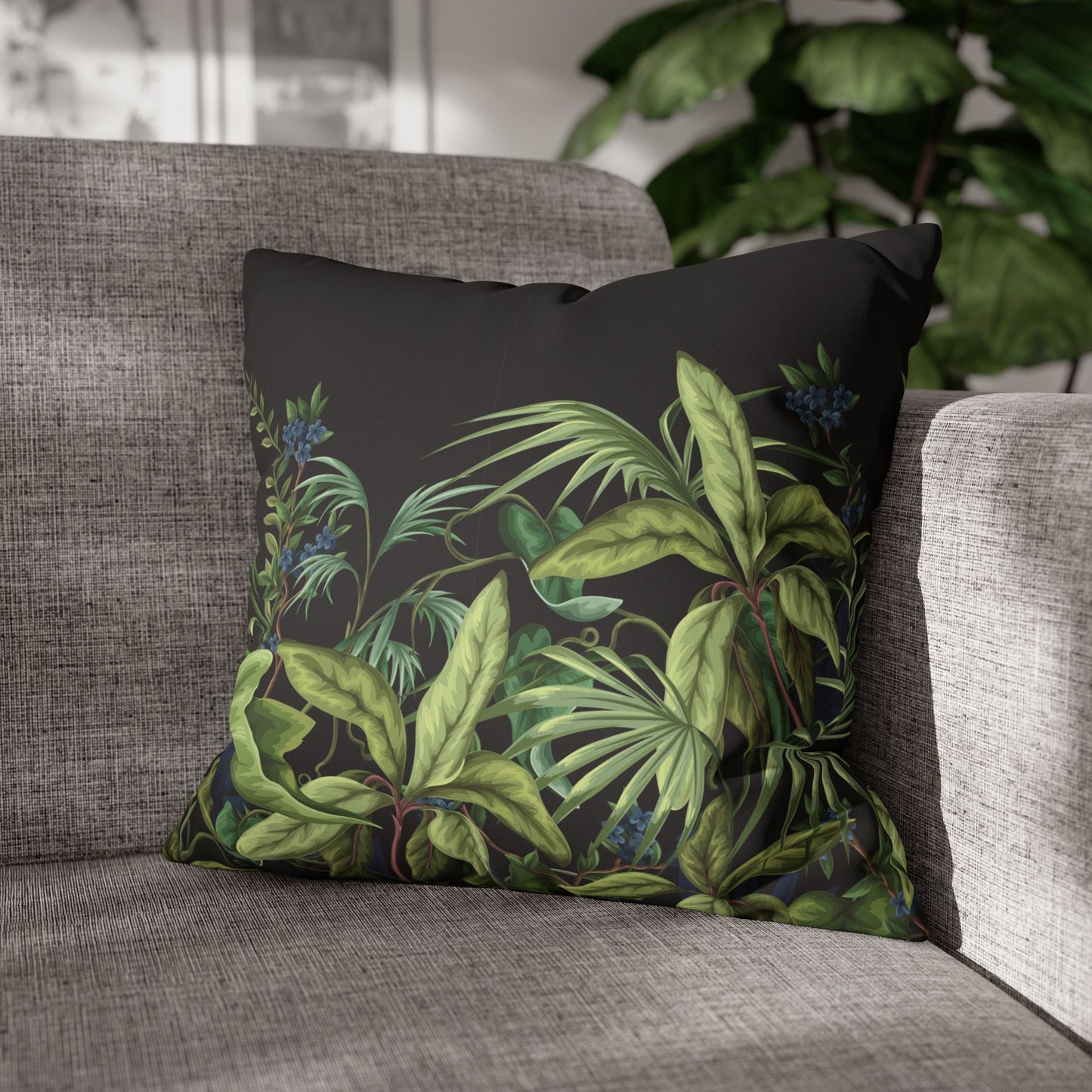 Faux Suede Square Pillowcase - Midnight Jungle