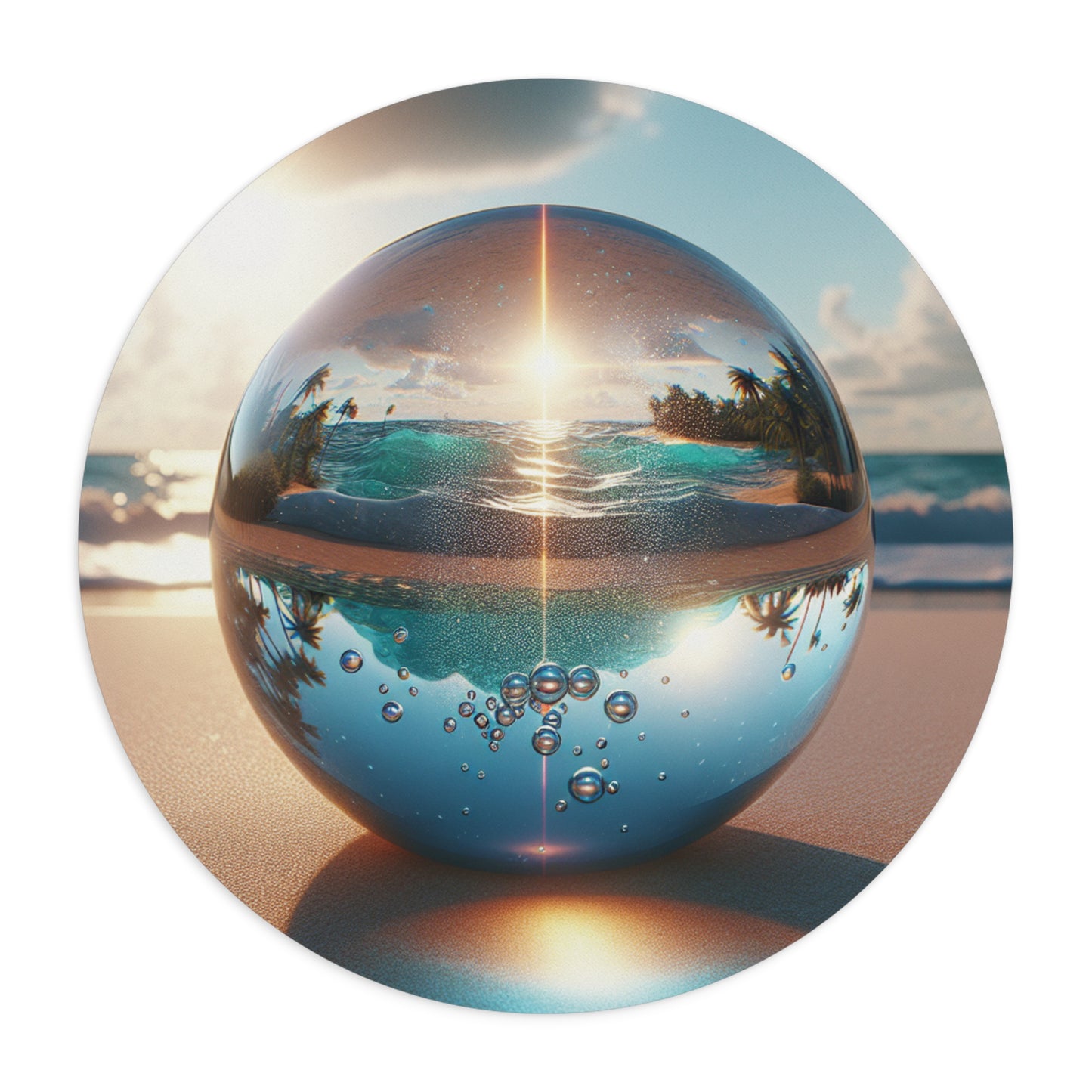 Coastal Mouse Pad, 2 Shapes - Fun Vibes for Home Office & Gamer / Beach Illusion Ball, Sunrise