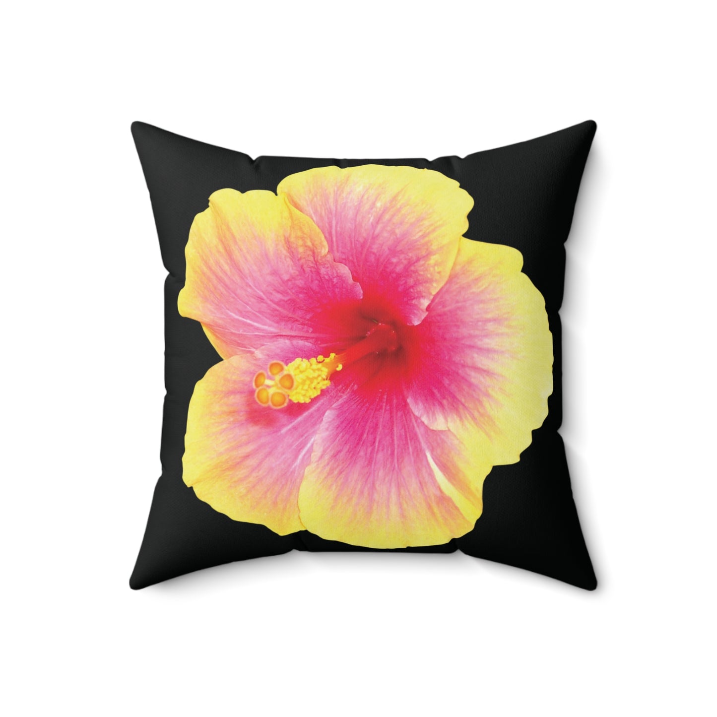 Decorative Pillow - Accent Cushion, 4 Sizes / Photo Yellow Hibiscus, Black