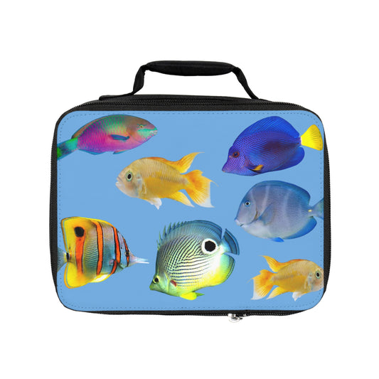 School of Fish/Lt. Blue Lunch Bag - Eco-Friendly Insulated Tote, Adult and Child Lunchbox / Perfect for Picnics, Beach Outings