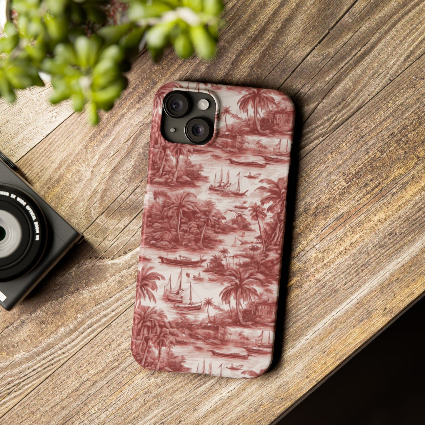 Slim Phone Cases - Tropical Toile #1, russet