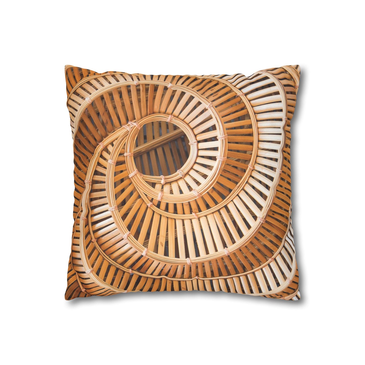 Faux Suede Square Pillowcase - Natural Bamboo Spiral