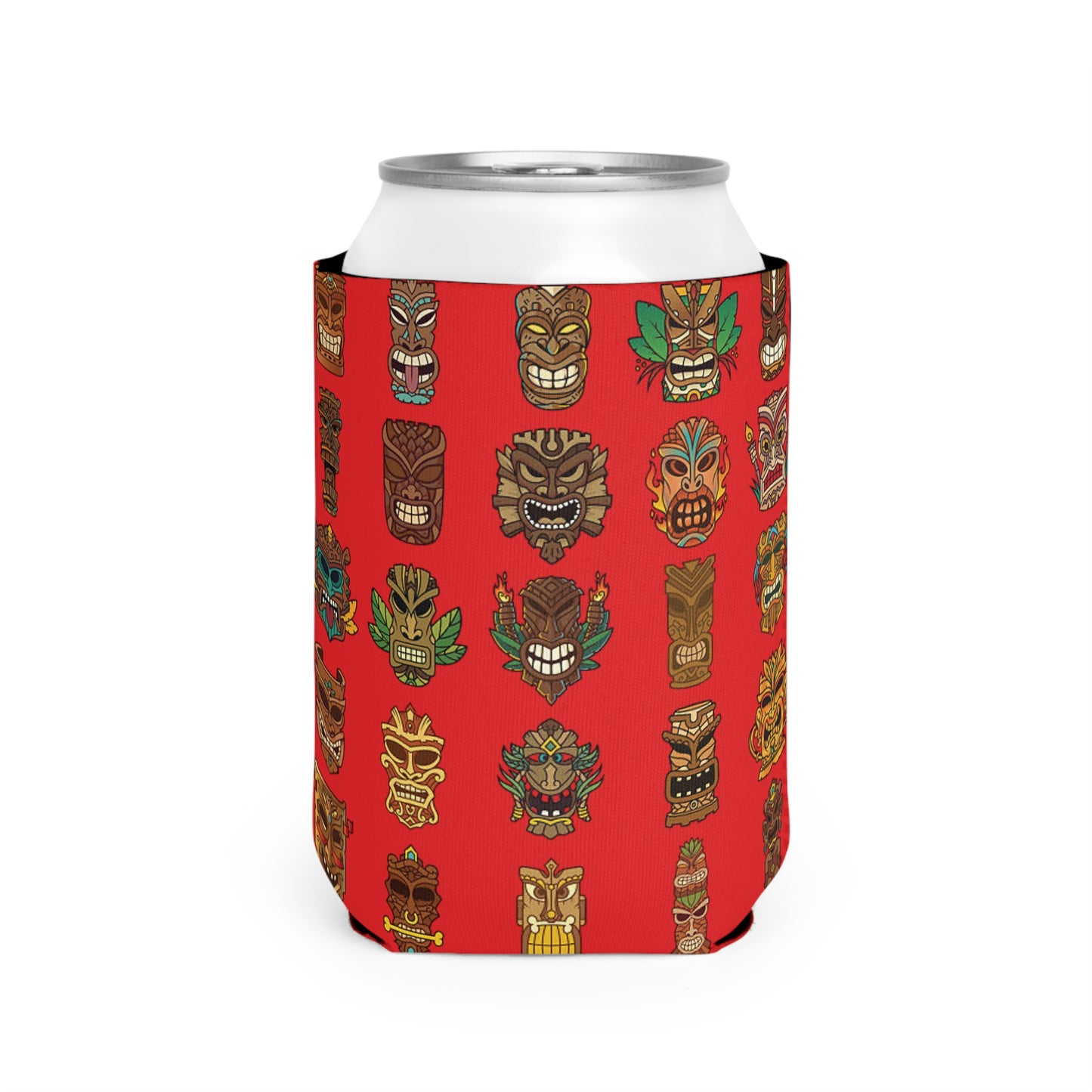 Tiny Tiki Dudes/Red Can Cooler Sleeve - Perfect for Outdoor Picnics