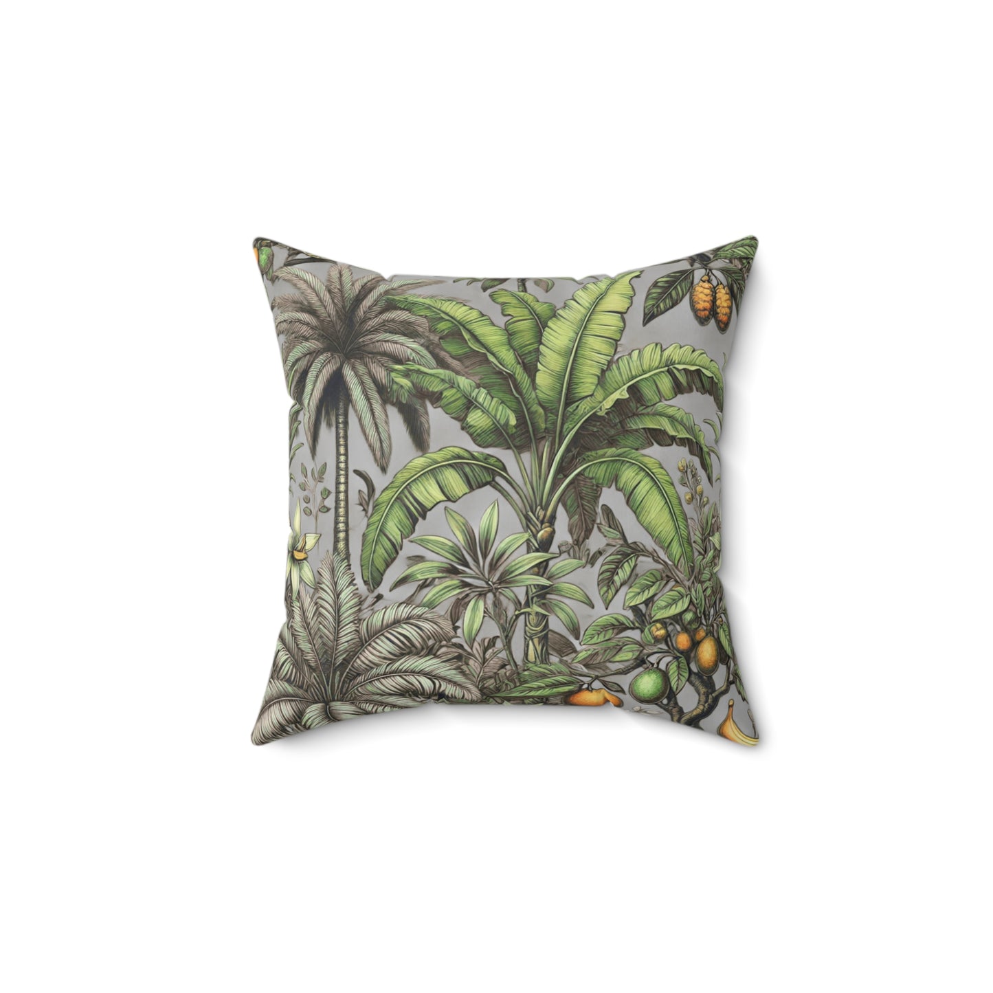 Tropical Pillow, 4 sizes - Colorful Spun Polyester Square Cushion / Tropical Fruit, Grey