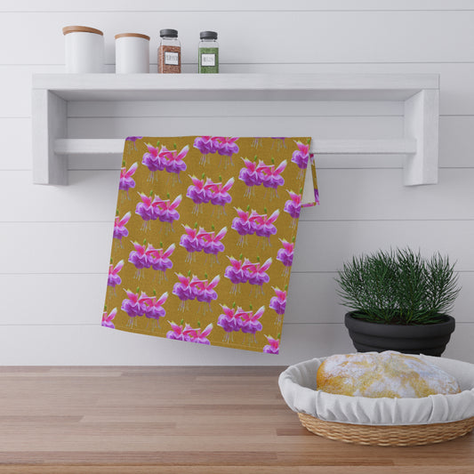 Tea Towels (cotton, poly), Two Pink Fuschias / Gold