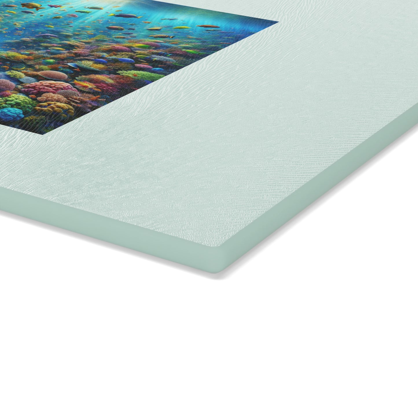 Glass Cutting Board, 2 sizes - Busy Coral Reef/White