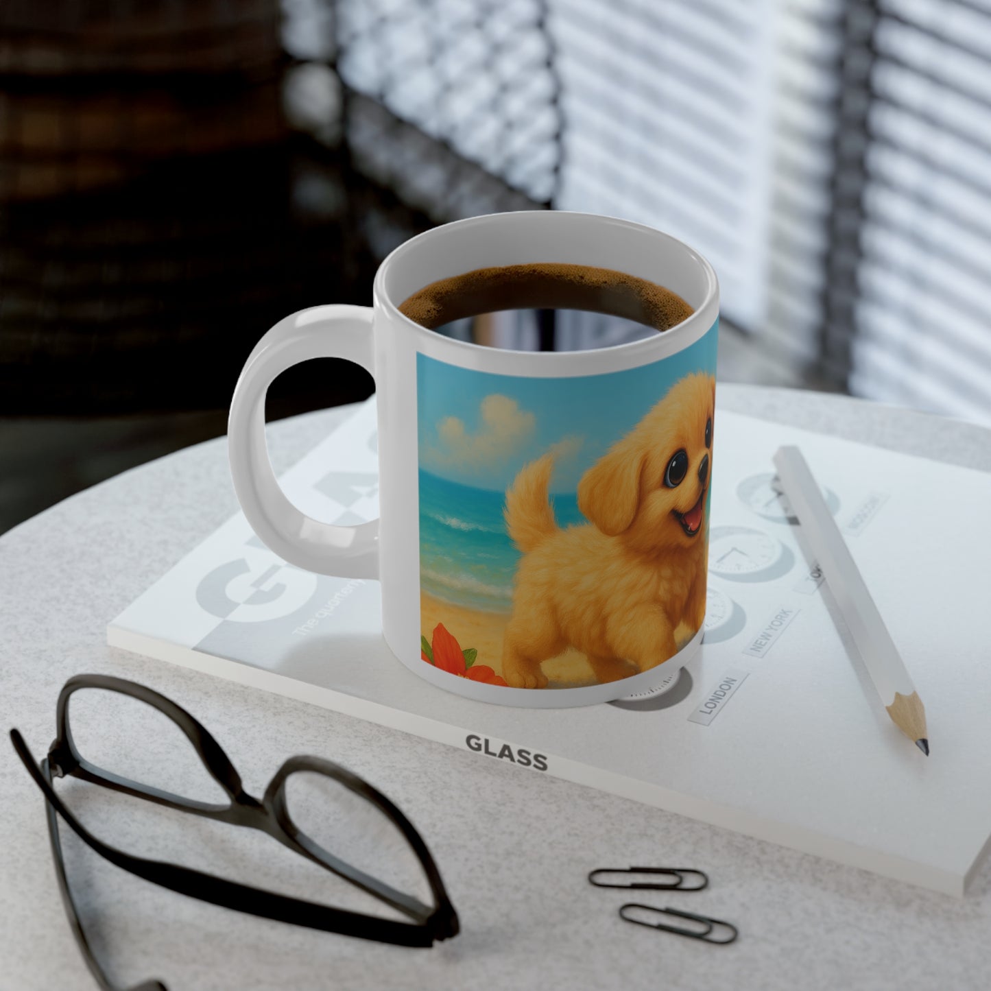 Jumbo Mug, 20oz, Puppies Playing on the Beach | Tropical Coffee Cup