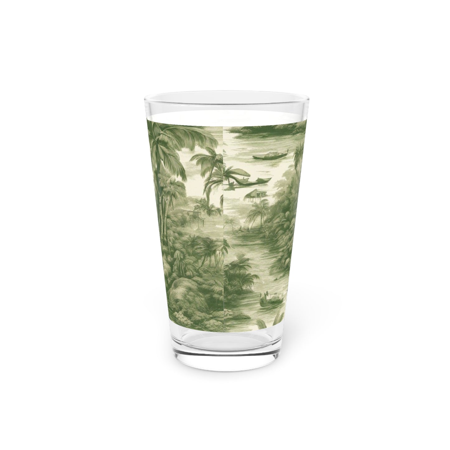 Tropical Toile #1, Pint Glass, 16oz, Green