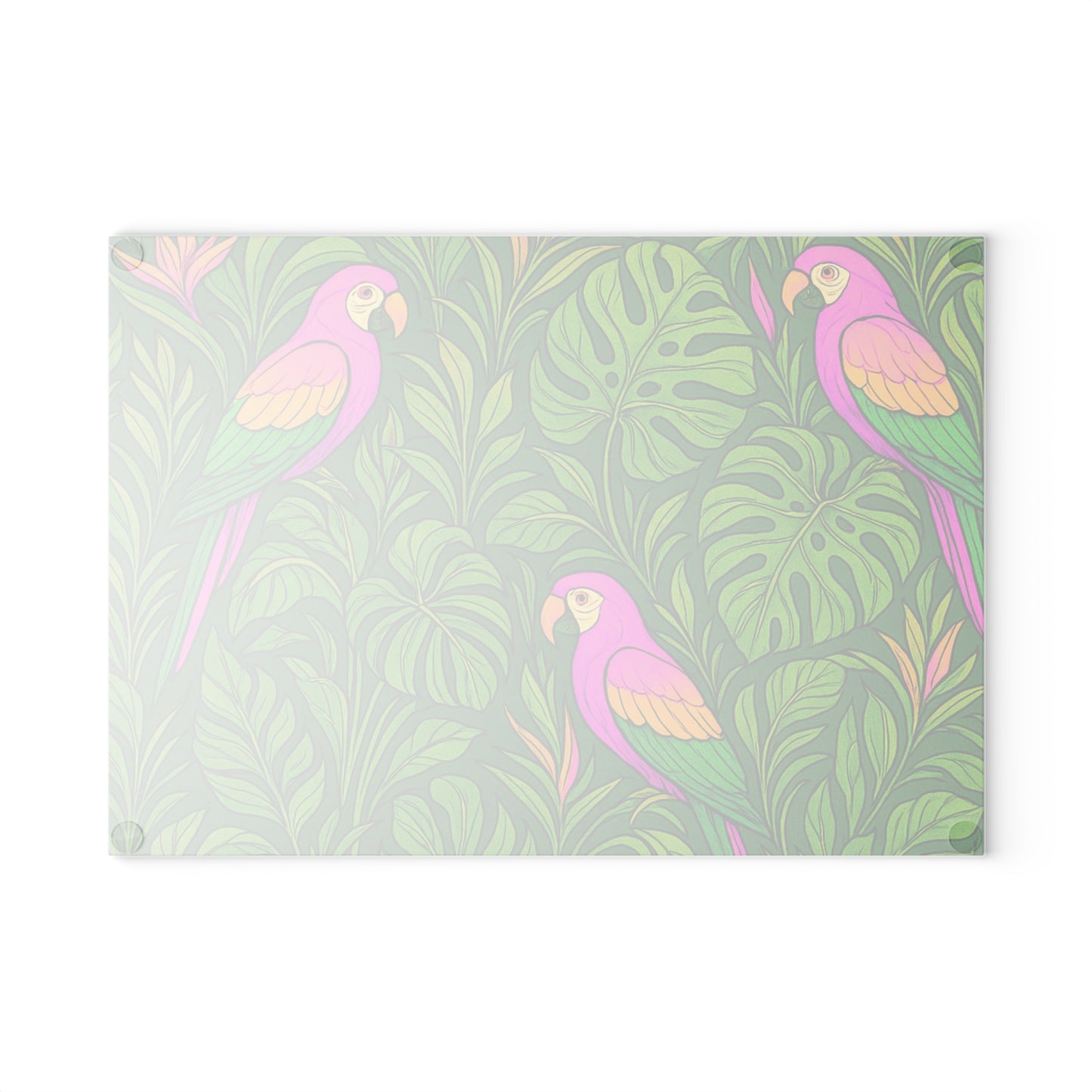 Glass Cutting Board, 2 sizes - Parrot Family/Pink