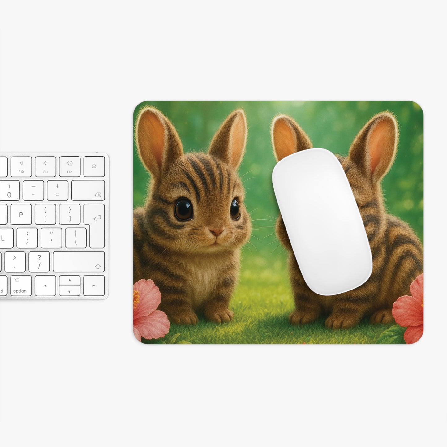 Tropical Mouse Pad, 2 Shapes - Beach Vibes for Home Office & Gamer / Rainforest Two Sumatran Rabbits