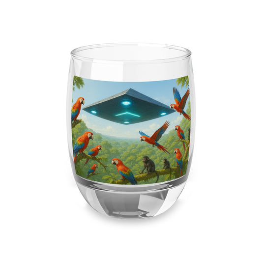 Whiskey Glass, UFO and Macaws in Rainforest