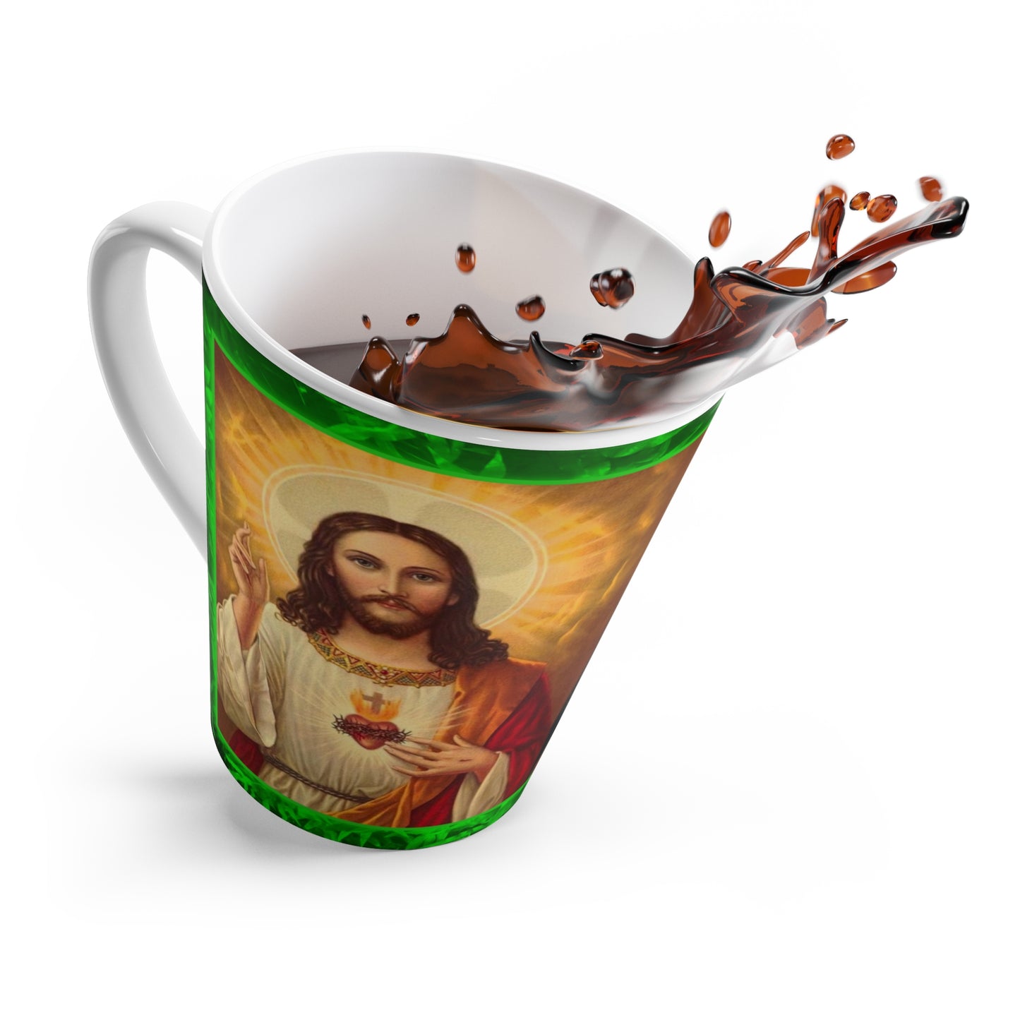 Religious Tropical Glow Jesus and Mary Latte White Mug - Perfect for Plant Lovers & Coffee Enthusiasts