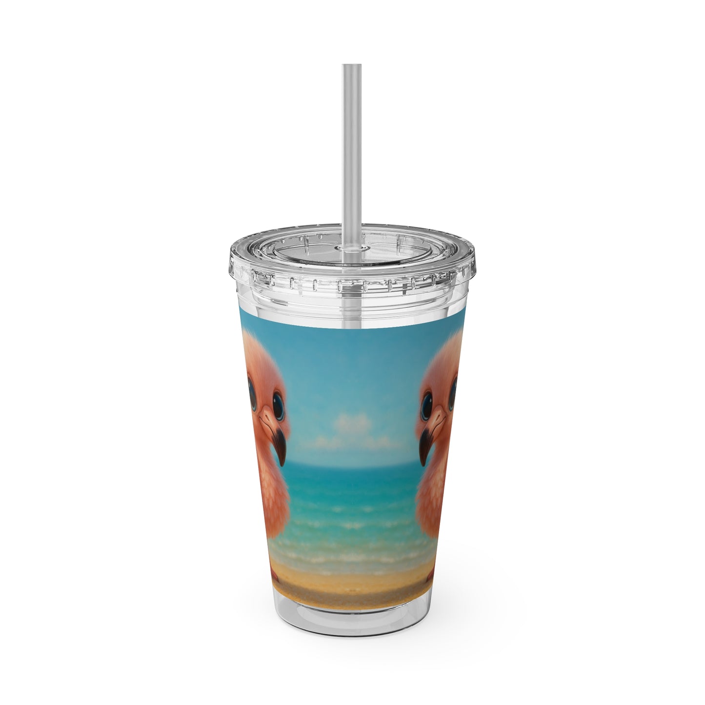 Tropical Tumbler with Straw | 16oz Colorful Travel Cup / Baby Flamingo
