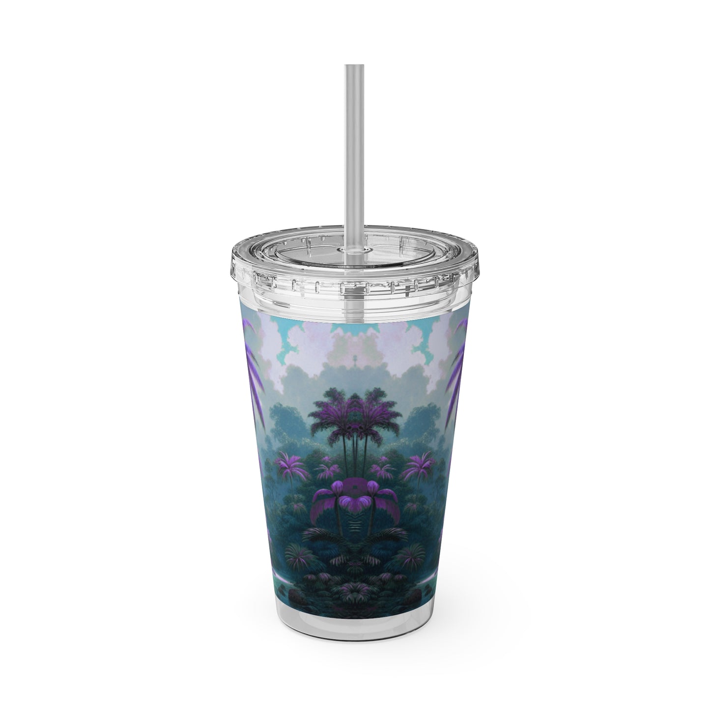 Tropical Tumbler with Straw | 16oz Colorful Travel Cup / Sleeping Parrot/Fantasy