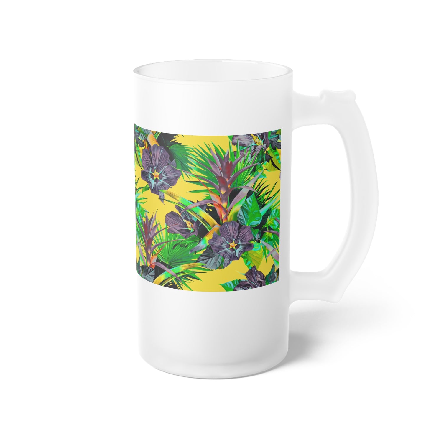 Frosted Glass Beer Mug, Plant Palooza, yellow