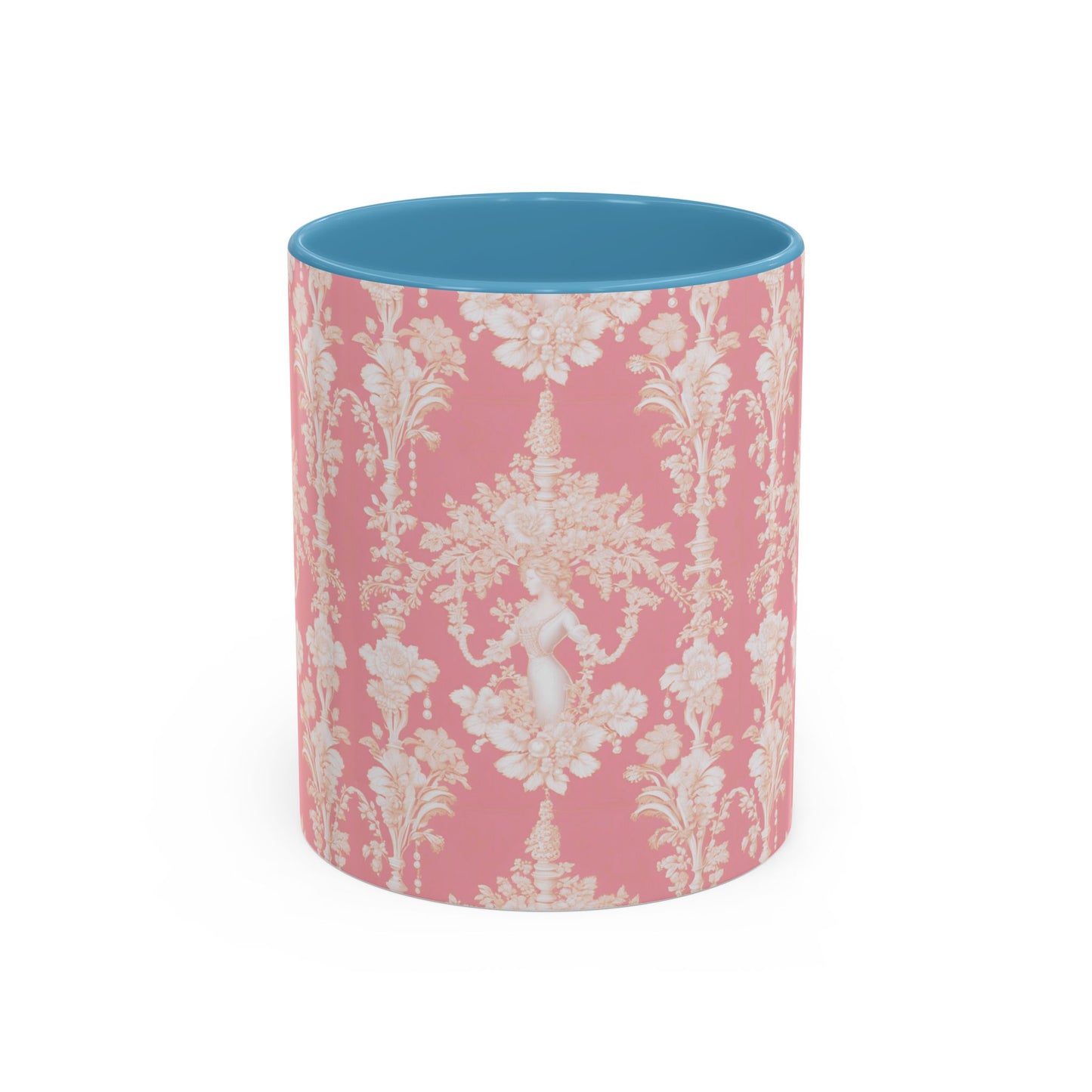 Accent Coffee Mug (11, 15oz), Pearl Lady Toile/Hibiscus Pink Repeat, Various Colors