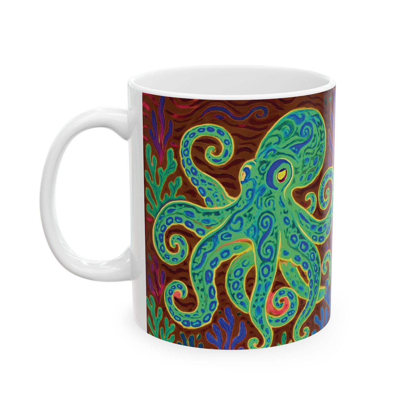 Ceramic White Mug - 11oz & 15oz, Gamma Octopus Kraken Joe