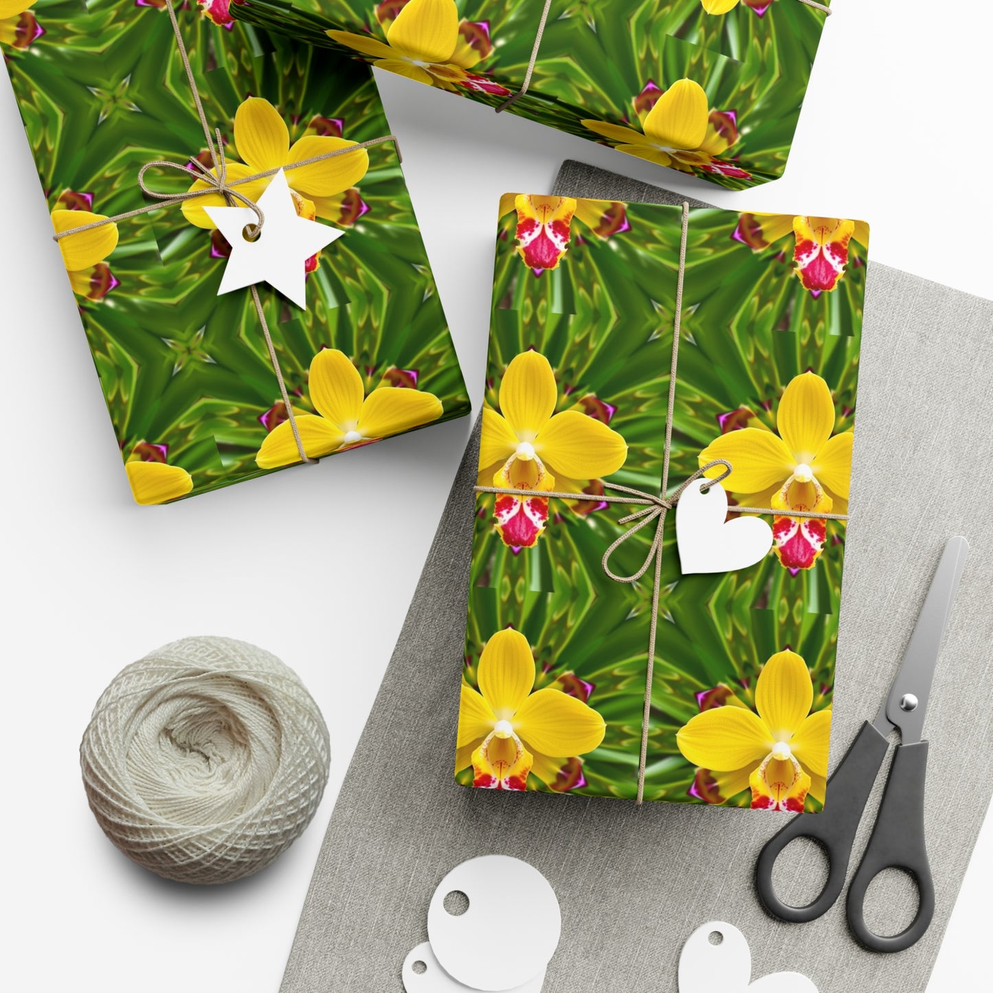 Gift Wrap Papers, Yellow Orchid Kaleidoscope