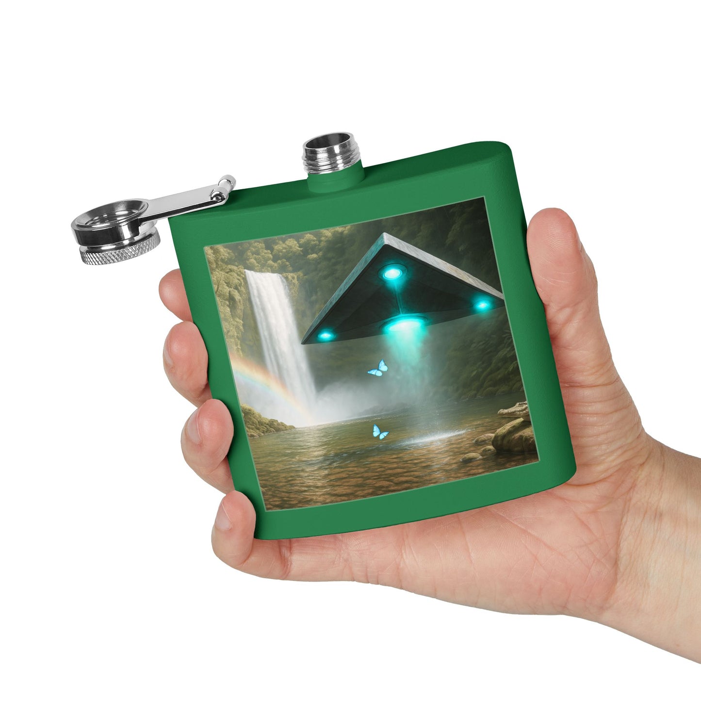 Tropical Stainless Steel 6 oz. Flask, Many Colors  – UFO and Waterfall