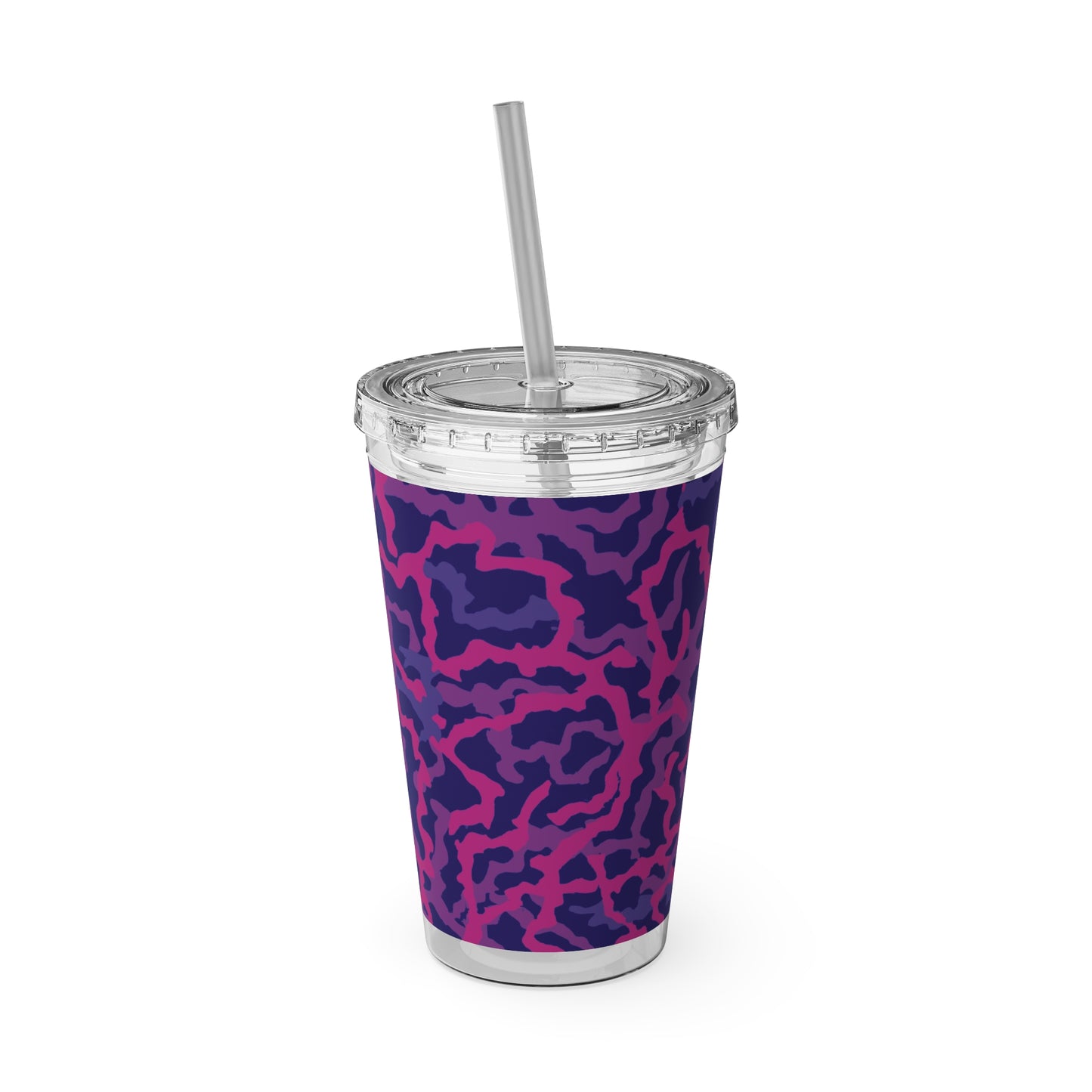 Tropical Tumbler with Straw | 16oz Colorful Travel Cup / Coral Threads, Heatwave