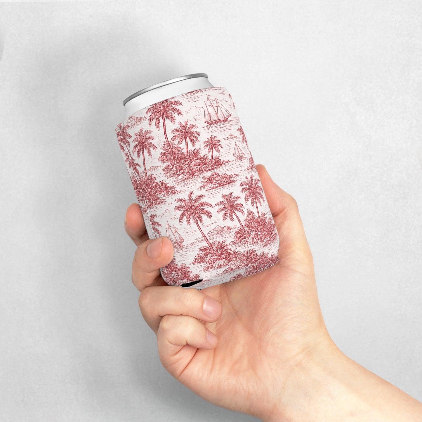 Faraway Toile/Red Can Cooler Sleeve - Perfect for Outdoor Picnics