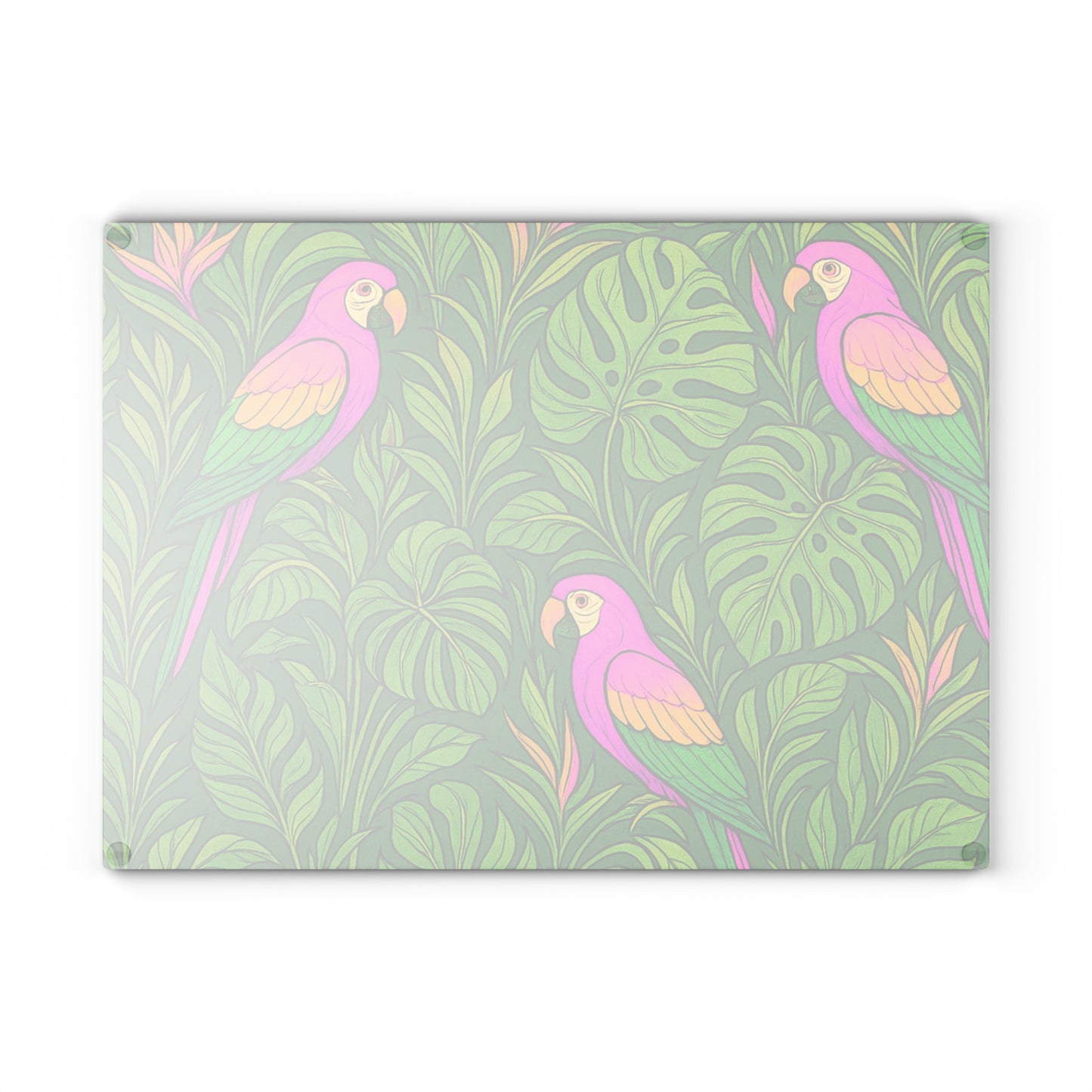 Glass Cutting Board, 2 sizes - Parrot Family/Pink