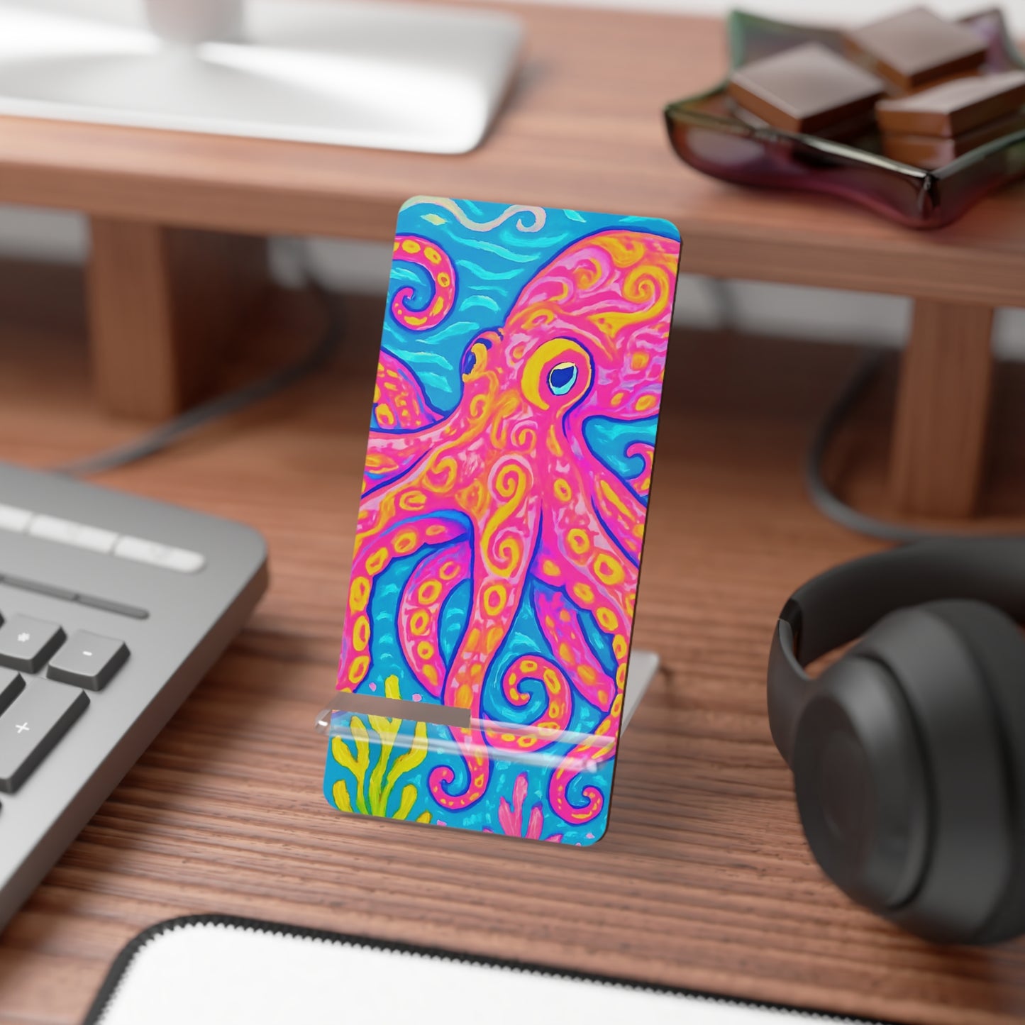 Stylish Smartphone Display Stand with Octopus Artwork - Kraken Joe