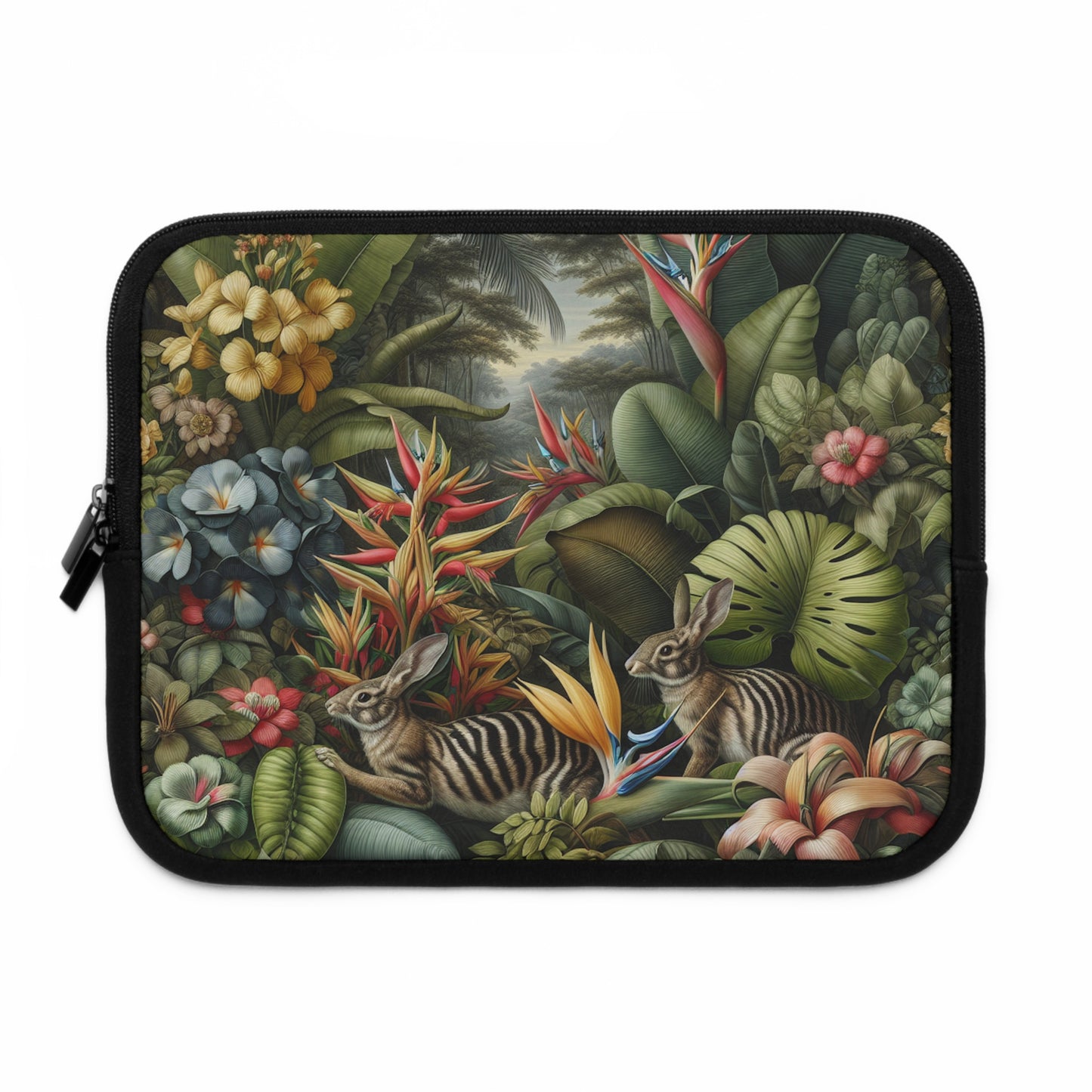 Tropical Laptop Sleeve, 5 Sizes - Perfect for Ocean Lovers & Students / Rainforest Rabbit Outing