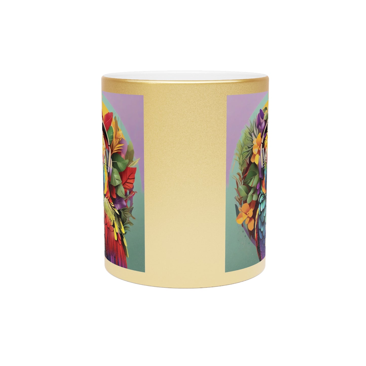 Tropical Metallic Mug, Gold or Silver: Rockin' Out Parrot