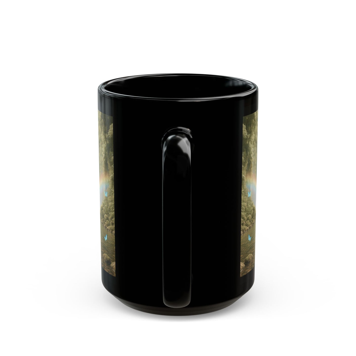 Black Coffee Mug - UFO and Waterfall