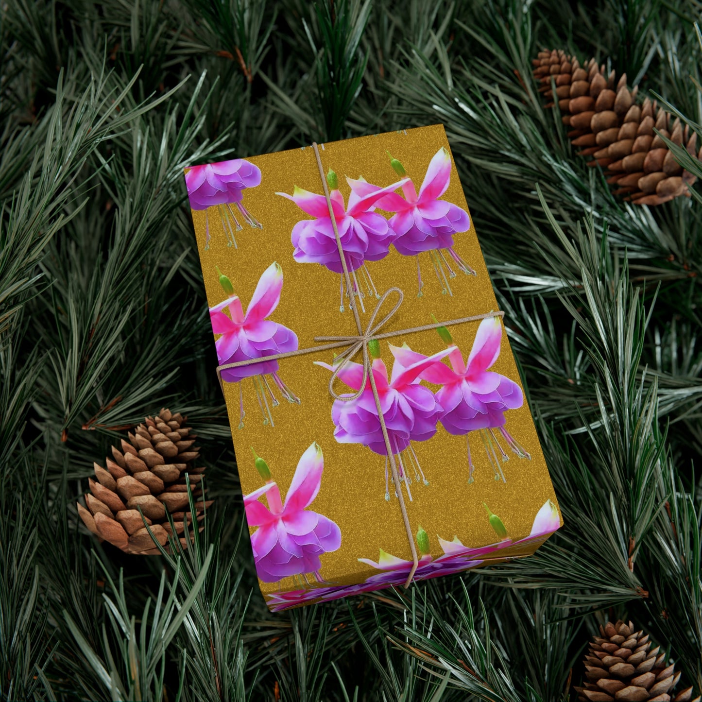 Gift Wrap Papers, Two Pink Fuchsias / Gold