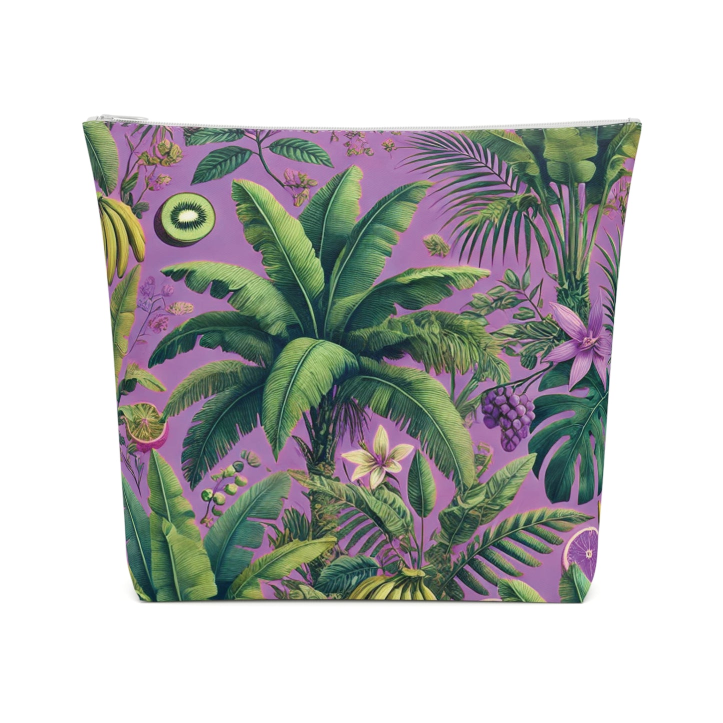 Tropical Cotton Cosmetic Bag - Makeup Pouch, 5 Sizes / More Tropical Fruit, Deep Lilac