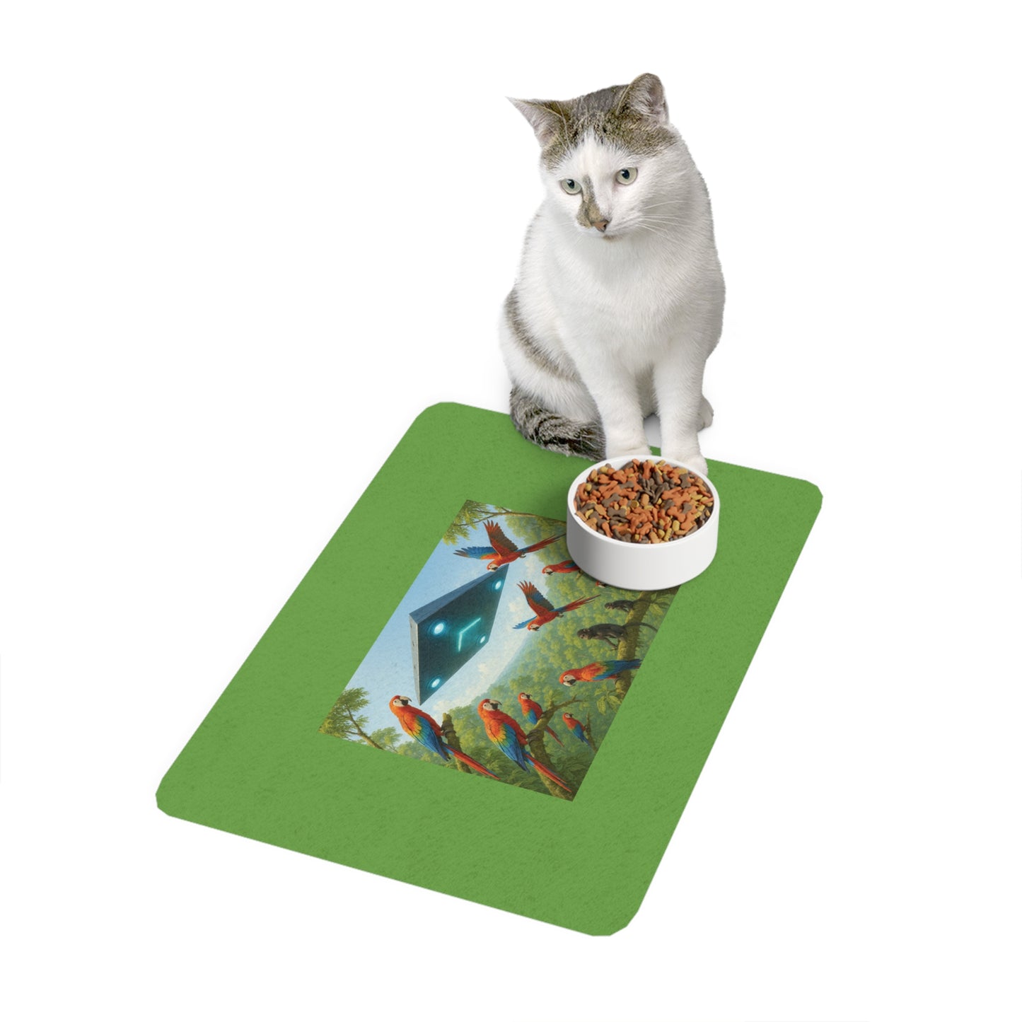 Pet Food Mat (12x18) - UFO and Macaws