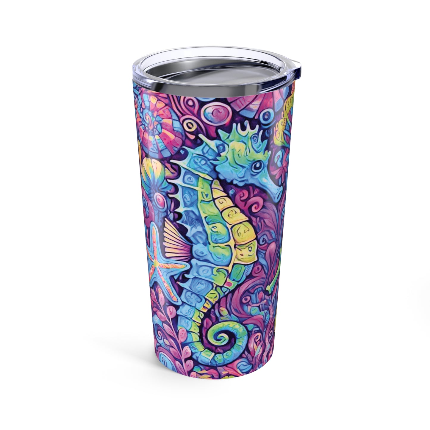 20oz Tropical Glossy Tumbler, Stainless Steel / Seahorse Trio, Fantasy Pop