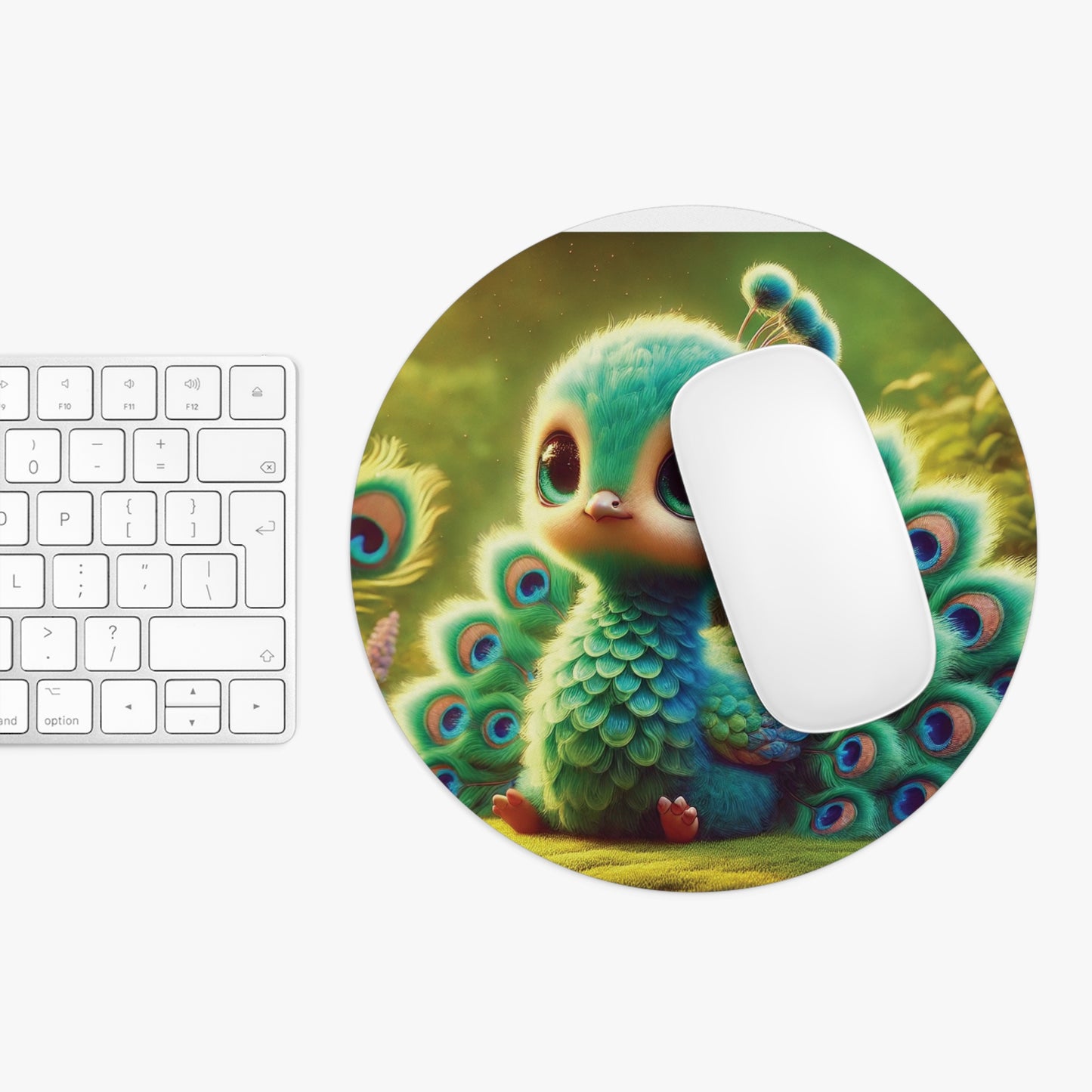 Tropical Mouse Pad, 2 Shapes - Beach Vibes for Home Office & Gamer / Baby Peacock