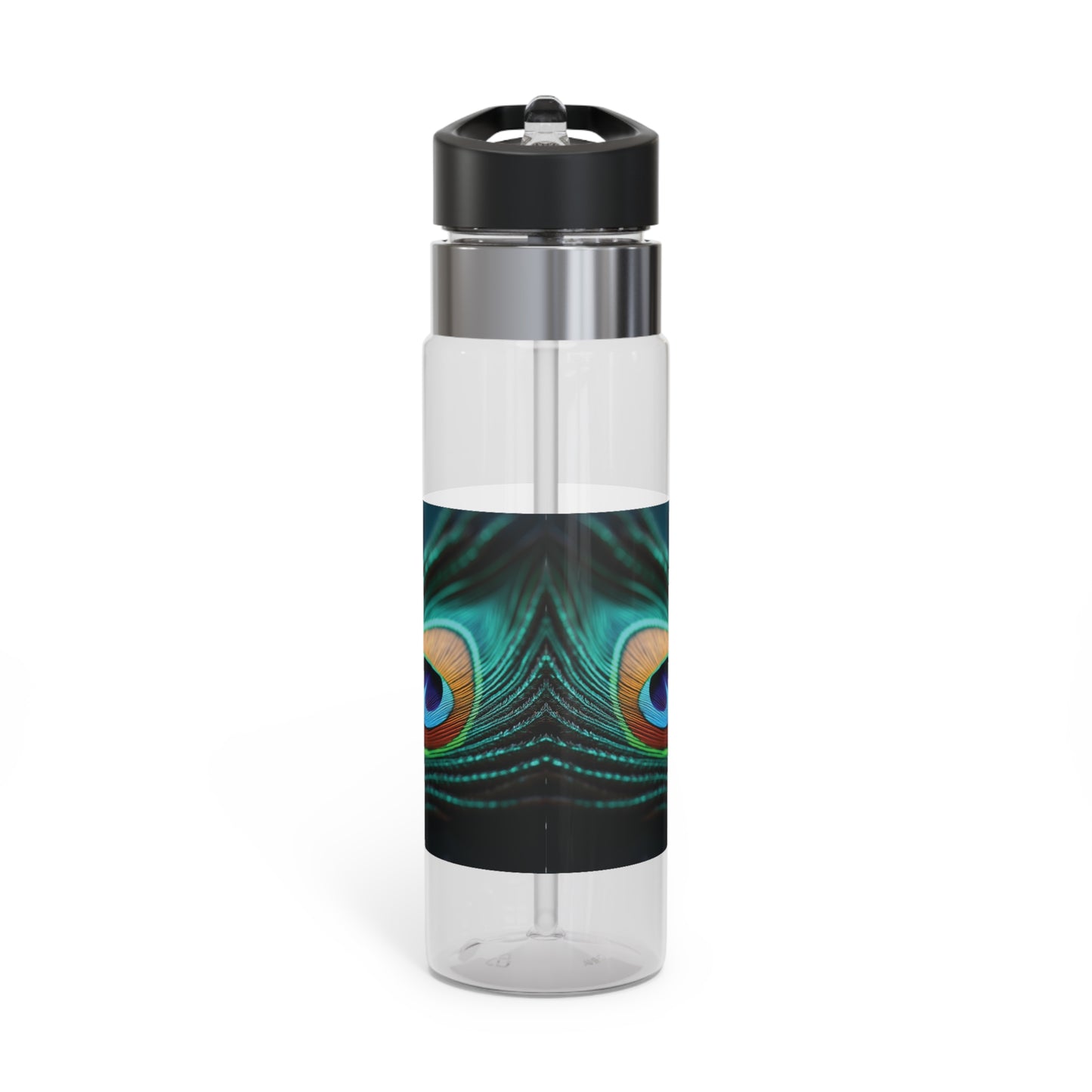 Tropical 20oz Tritan Sport Water Bottle -  Leakproof, Lightweight, BPA-Free / Peacock Eye Feather, Turquoise
